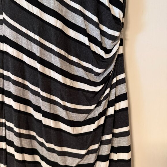 Loft Black/Gray/White Striped Sleeveless Stretch Dress - Faux Wrap - Medium - Picture 3 of 8
